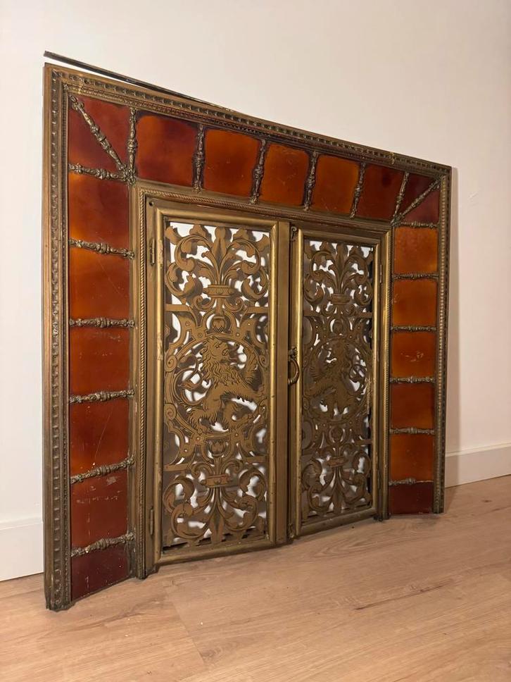 Antieke Bronzen & Amber Keramische haard voorzet / Schouw, Huis en Inrichting, Haarden, Ophalen of Verzenden