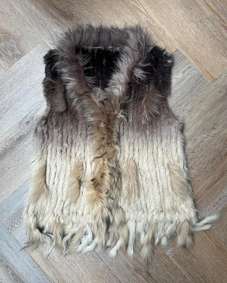 Boho stijl mouwloos ombre bontvestje uit konijn en wasbeer, Kleding | Dames, Bodywarmers, Zo goed als nieuw, Maat 38/40 (M), Beige