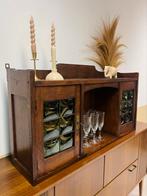 Prachtige vintage art nouveau houten kast wandkast antiek, Gebruikt, Ophalen of Verzenden, Glas, Minder dan 150 cm