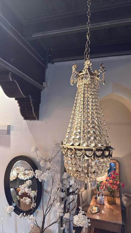 Antieke oude franse zak peer kroonluchter kristal lamp, Antiek en Kunst, Antiek | Lampen, Ophalen of Verzenden