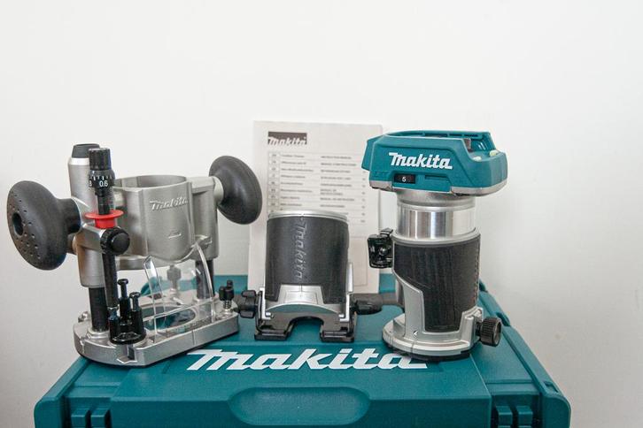 Makita DRT50ZJX2 18v accu kantenfrees bovenfrees body mbox, Doe-het-zelf en Verbouw, Gereedschap | Freesmachines, Nieuw, Accu