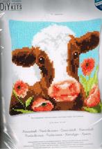 Cado vervaco borduurpakket kussen koe in klaprozenveld, Ophalen of Verzenden, Nieuw, Handborduren, Borduurpakket