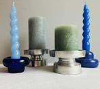Vintage kandelaars / kaarsenstandaard rvs glas hars blauw, Ophalen of Verzenden, Overige materialen