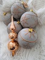 kerstballen grijs/koper groot 15 cm doorsnede en piek koper, Ophalen of Verzenden, Nieuw