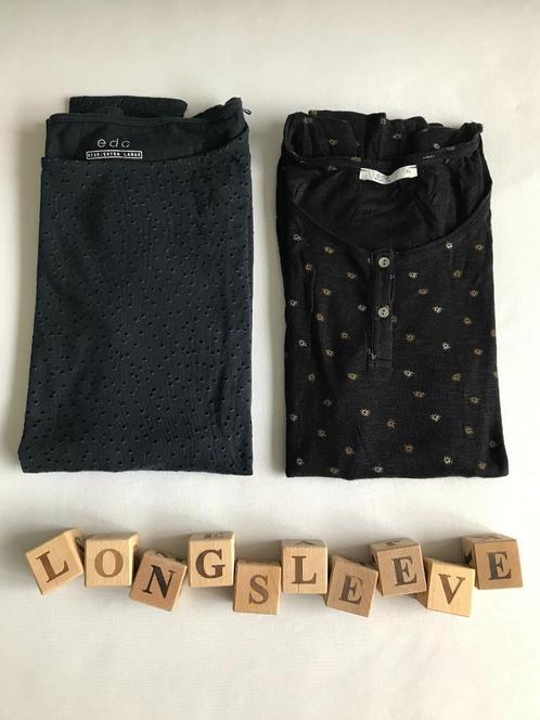2 stuks:ECD:Longsleeve Shirt - maat XL blauw stipjes/ Zwart, Kleding | Dames, T-shirts, Zo goed als nieuw, Maat 46/48 (XL) of groter