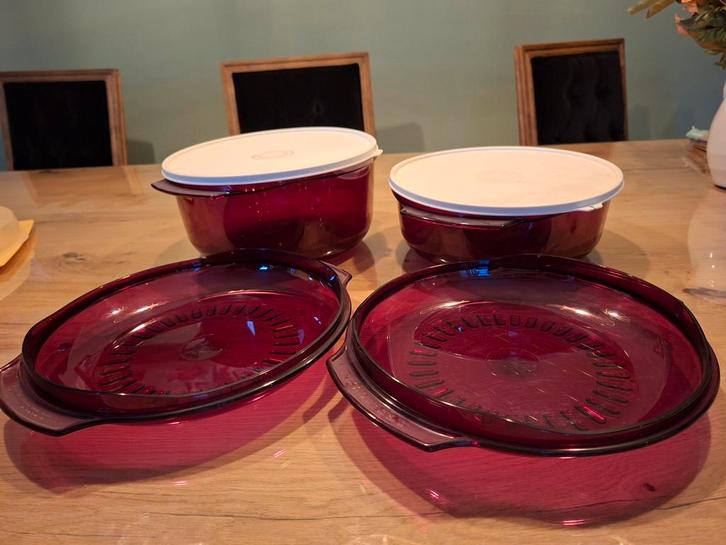 Tupperware Magnetron Schalen Set, Huis en Inrichting, Keuken | Tupperware, Zo goed als nieuw, Schaal, Wit, Rood, Ophalen of Verzenden
