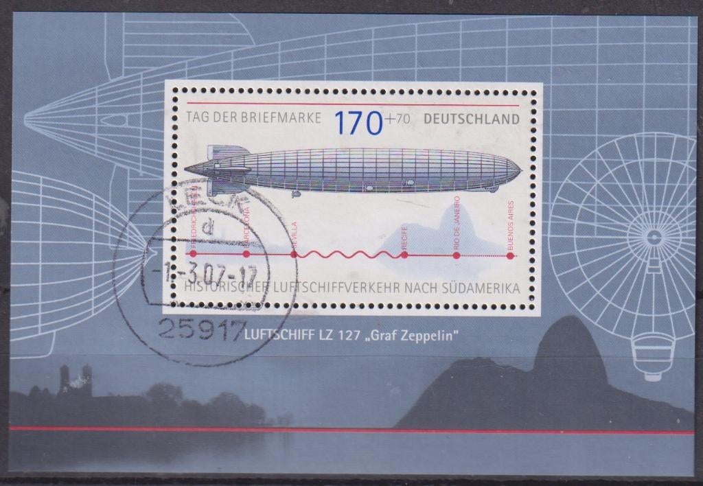 Duitsland 2007 Blok Dag vd Postzegel Zeppelin Luchtschip, Verzenden, 1990 tot heden, Gestempeld