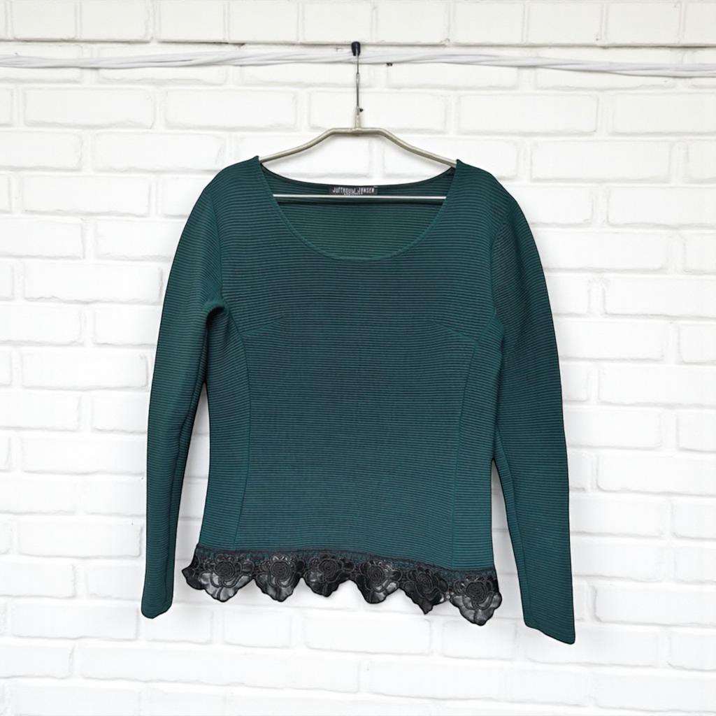 ≥ Juffrouw Jansen Trui Maat M Donkergroen Kant PU Leer Ribstof