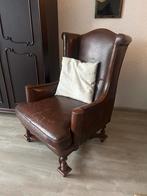 Antieke Engelse leren wingchair - stoel fauteuil, Gebruikt, Ophalen of Verzenden, 50 tot 75 cm, Leer