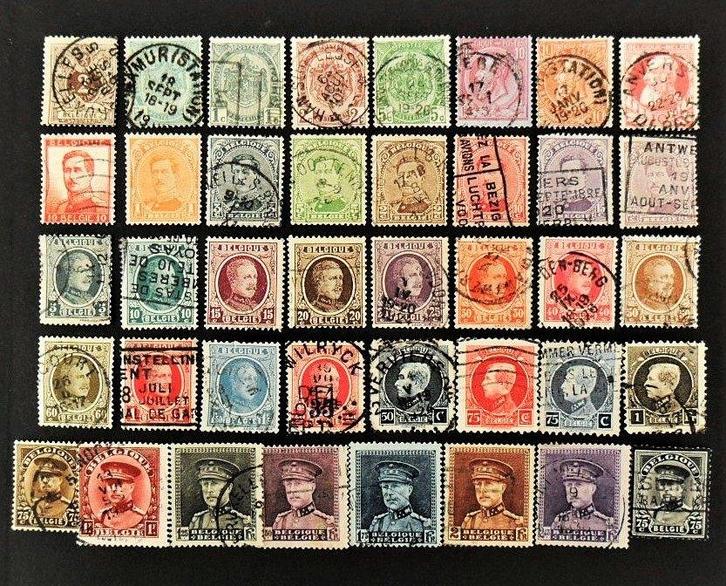 België : 40 zegels Leopold II en Albert I periode 1890-1934, Postzegels en Munten, Postzegels | Europa | België, Gestempeld, Ophalen of Verzenden
