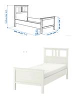Bed wit, 90x200cm (HEMNES Ikea) + Lattenbodem (LEIRSUND), Ophalen, Massief hout van verantwoord bosbout, 90 cm, Eenpersoons