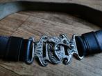 Vintage '70s leren riem met J.S.S. Elche gesp, 3 tot 5 cm, 90 tot 100 cm, Heupriem, Ophalen of Verzenden