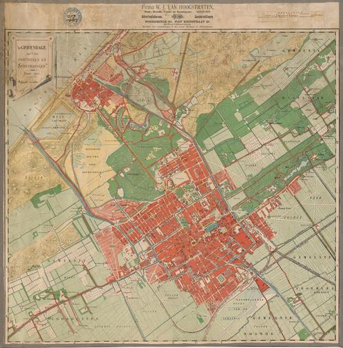 Grote landkaart plattegrond van Den Haag anno ~1895, Boeken, Atlassen en Landkaarten, Zo goed als nieuw, Landkaart, Wereld, 1800 tot 2000