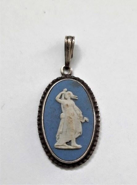 Wedgwood zilveren hanger met blauwe jaspis JW 925, Ophalen, Zo goed als nieuw, Blauw, Zilver