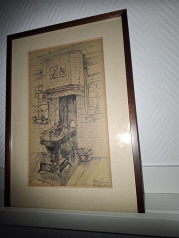 Potloodtekeniing in de stijl van Anton Pieck beschikbaar voor biedingen