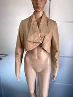 J114 echt-leren kort jasje mt 34 bolero blazer colbert beige, Beige, Ophalen of Verzenden, Zo goed als nieuw, Jasje