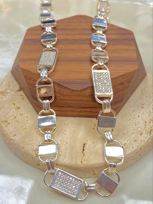 Zilveren 925 Kingsly Magnum Ketting, Sieraden, Tassen en Uiterlijk, Kettingen, Nieuw, Zilver, Zilver, Met edelsteen, Ophalen of Verzenden