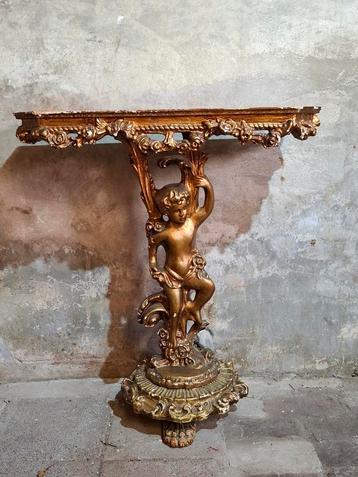 Oude vintage barok sidetable engel goud kerst bijzettafel beschikbaar voor biedingen