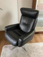 IMG Norway fauteuil incl. voetenbank, zwart leer, recliner, Huis en Inrichting, Fauteuils, Ophalen, Zo goed als nieuw, Scandinavisch, relax, armchair, recliner, comfort, barcalounger