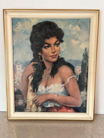 Schilderij – Portret van zigeunervrouw – 47,5 x 57,5 cm beschikbaar voor biedingen