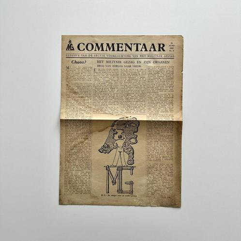Oud krantje Commentaar, nr. 1 - 16-6-1945, Verzamelen, Militaria | Tweede Wereldoorlog, Landmacht, Boek of Tijdschrift, Nederland
