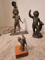 3 Bronzen beelden: Jongen&zwaan,Jongen& armhoog,Man&puntmuts, Ophalen, Brons