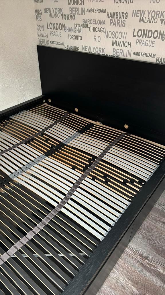 Malm bed, 180x200, zwart met lades, Huis en Inrichting, Slaapkamer | Bedden, Zo goed als nieuw, Tweepersoons, 180 cm, 200 cm, Hout