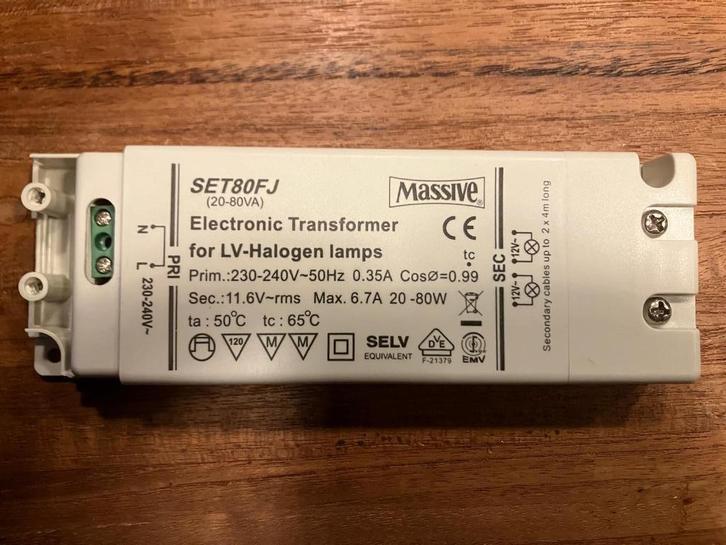 Massive SET80FJ Halogeen Transformator 20-80VA 12V Dimbaar, Huis en Inrichting, Lampen | Overige, Gebruikt, Ophalen of Verzenden