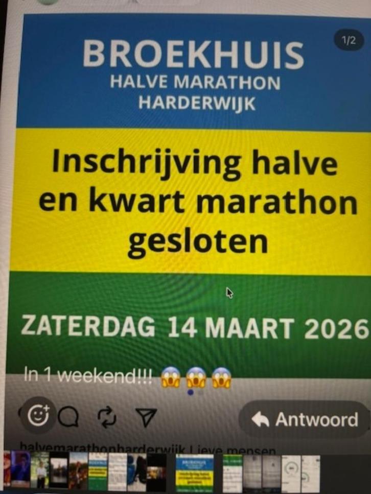 Startbewijs halve marathon Harderwijk gevraagd (mrt.2026), Sport en Fitness, Loopsport en Atletiek, Nieuw, Overige typen, Hardlopen