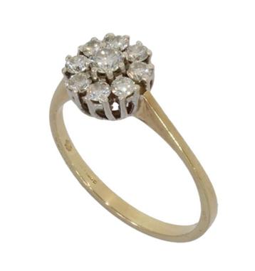 Rozet 9 diamanten 14k gouden luxe dames ring 0,55ct fraai beschikbaar voor biedingen