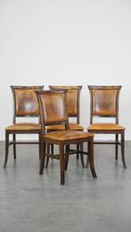 4 x Eetkamerstoel van schapenleer gecombineerd met hout, Huis en Inrichting, Stoelen, Ophalen, Gebruikt, Bruin, Vintage