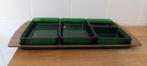Vintage serveerschaal met heldergroene glazen bakjes retro, Huis en Inrichting, Keuken | Servies, Ophalen of Verzenden, Glas, Overige stijlen