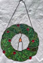 Tiffany glas in lood raamhanger kerstkrans, Huis en Inrichting, Ophalen of Verzenden, Zo goed als nieuw