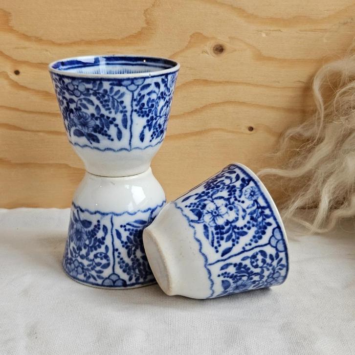 Antieke blauw wit porseleinen cups kopjes mokjes 3 stuks, Antiek en Kunst, Antiek | Porselein, Ophalen of Verzenden