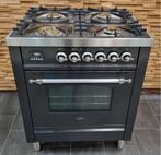 Luxe Fornuis Boretti 70cm antraciet + rvs 4 pits 1 oven, 60 cm of meer, Zo goed als nieuw, Energieklasse A of zuiniger, Gas