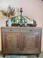Art deco houten dressoir met terra marmeren blad, Ophalen, 100 tot 150 cm, Vintage, 25 tot 50 cm