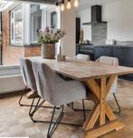 Massief eiken kloostertafel 220 x 96.5 x 78.5, Huis en Inrichting, Tafels | Eettafels, Ophalen, 200 cm of meer, 50 tot 100 cm