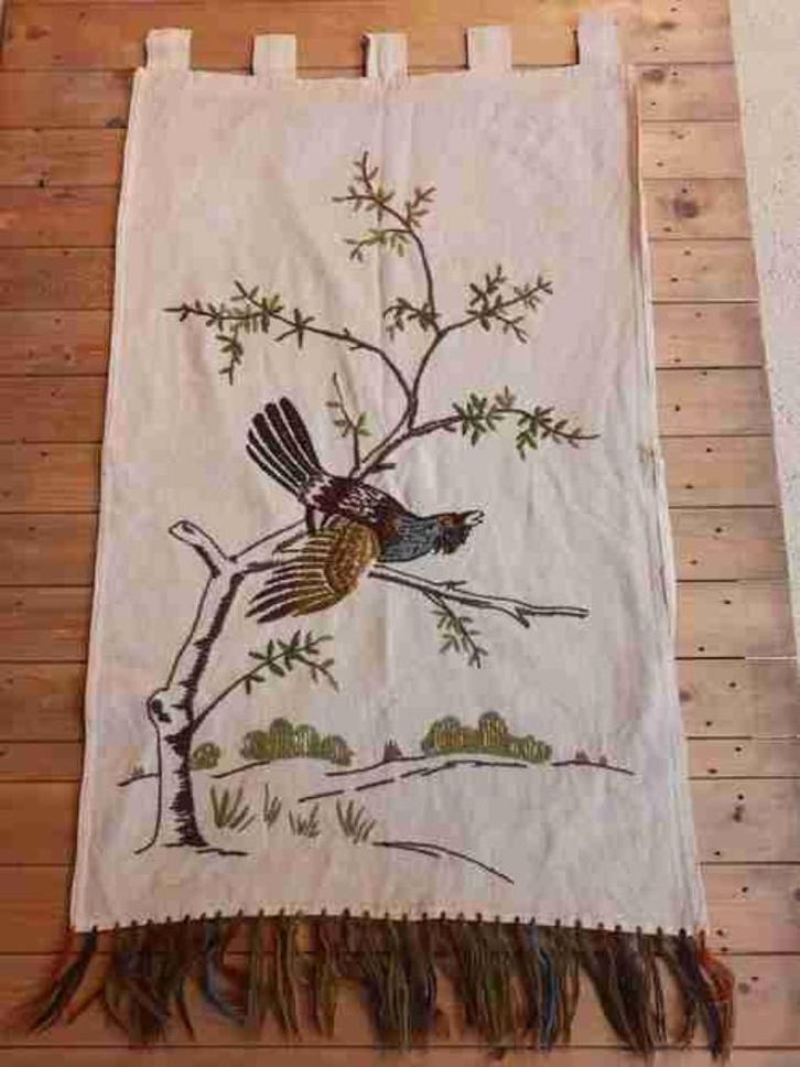 Vintage wandkleed jaren 70 geborduurde vogel 118/75, Huis en Inrichting, Woonaccessoires | Wanddecoraties, Gebruikt, Ophalen of Verzenden