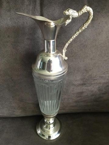 Vintage /Antieke Karaf/Glas/Metaal/verzilverd. beschikbaar voor biedingen