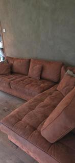 Hoekbank Cognac Suède leer, bruine hoekbank Suède, Ophalen, Gebruikt, Leer, Modern Comfortabel met Royale Afmetingen en Zachte Suède