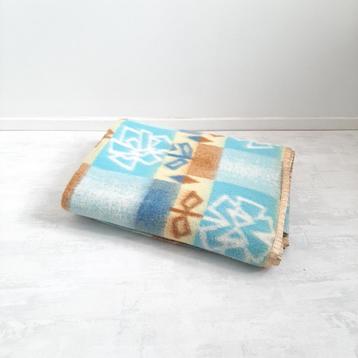 Vintage jaren 70 wollen deken, bloemen, Red Clan Blanket beschikbaar voor biedingen