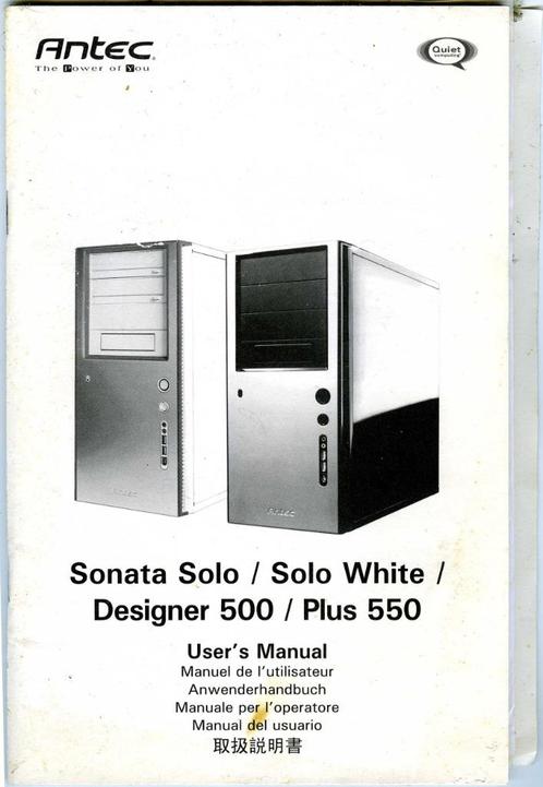 Antec Sonata Solo Solo White Designer 500 Plus 550 User's, Boeken, Informatica en Computer, Zo goed als nieuw, Hardware, Ophalen of Verzenden