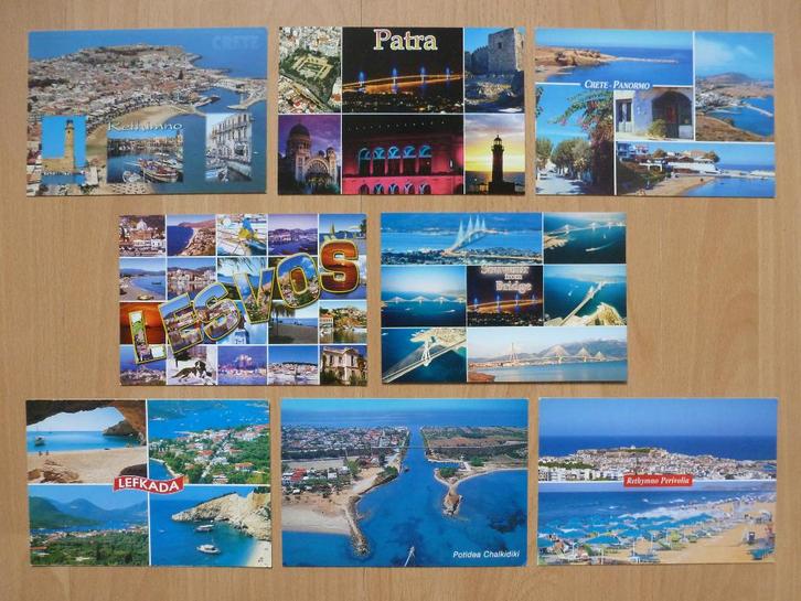 Griekenland Patra Lefkada Lesvos Rethymno Perivolia Crete 8x, Verzamelen, Ansichtkaarten | Buitenland, Ongelopen, Overig Europa