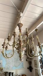 Kroonluchter van hout met metalen armen; 12 lampen, Ophalen, Gebruikt, Hout