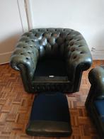 Groene Chesterfield fauteuil en 2 zits, Huis en Inrichting, Gebruikt, 150 tot 200 cm, Ophalen of Verzenden, Vintage chesterfield