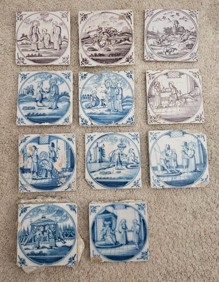 Antieke bijbelse tegels met bijzondere voorstelling, Antiek en Kunst, Antiek | Wandborden en Tegels, Ophalen of Verzenden