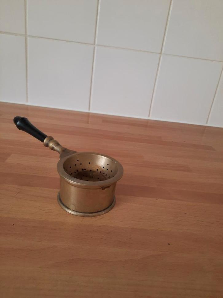 Verzilverde theezakjeshouder met zwart handvat, Huis en Inrichting, Keuken | Keukenbenodigdheden, Gebruikt, Ophalen of Verzenden