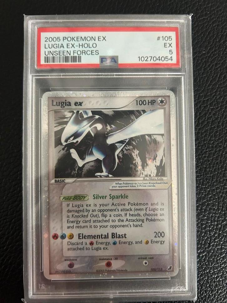 Lugia ex Unseen Forces 2005 PSA 5 - Prachtige Kaart!, Hobby en Vrije tijd, Verzamelkaartspellen | Pokémon, Gebruikt, Losse kaart