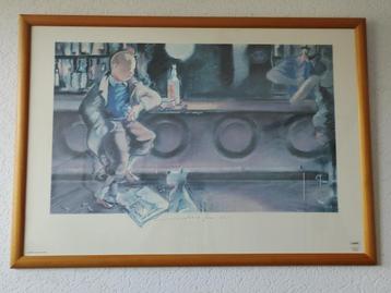Zeefdruk Kuifje aan de bar in lijst beschikbaar voor biedingen
