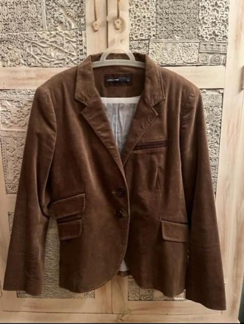 Kolbert Cane & Cane fluweel Taupe met bruine armstukken 44, Bruin, Maat 42/44 (L), Ophalen of Verzenden, Zo goed als nieuw